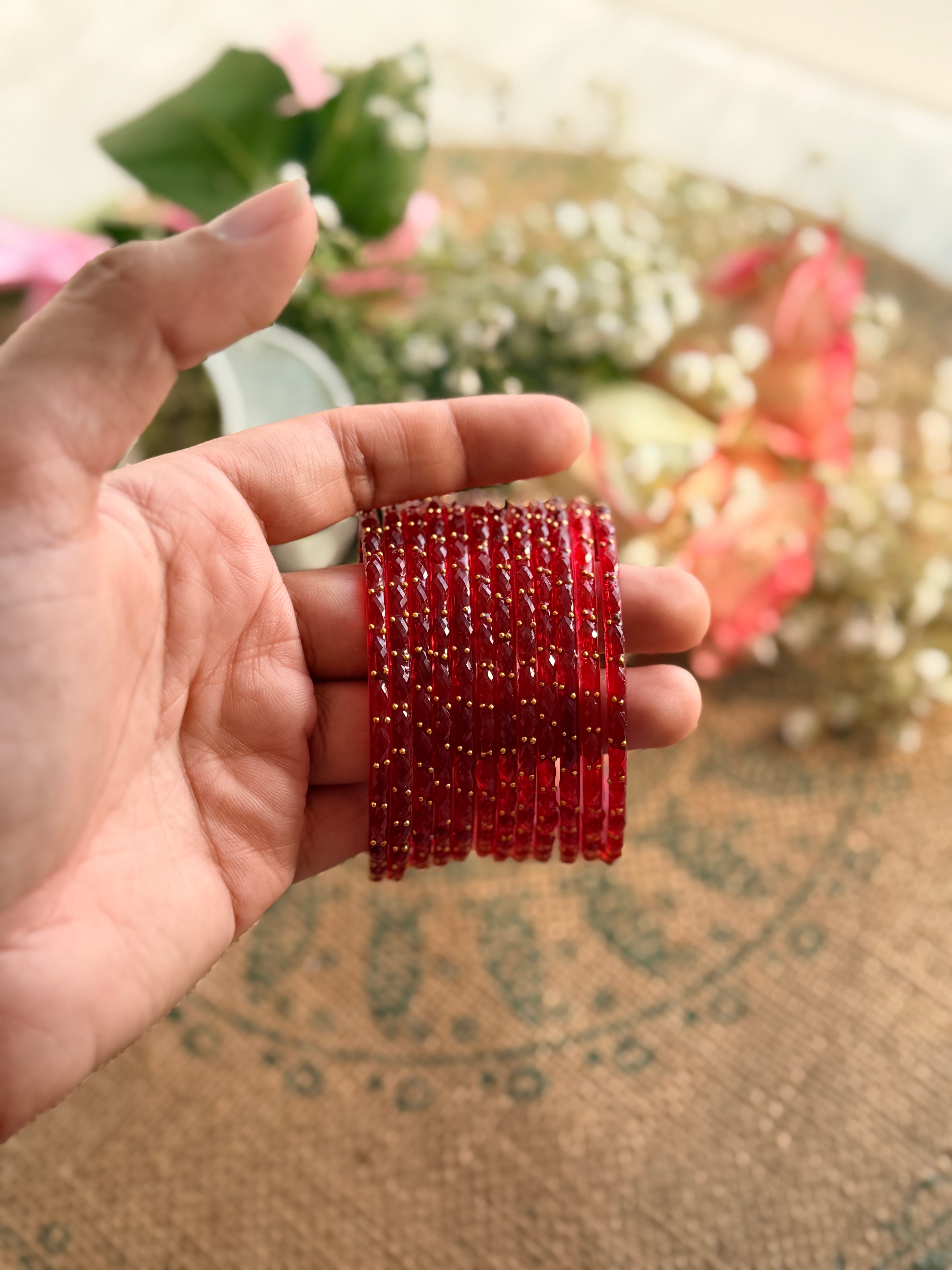 Indian Raindrop Bangles – Original Imported 🇮🇳 (Red)